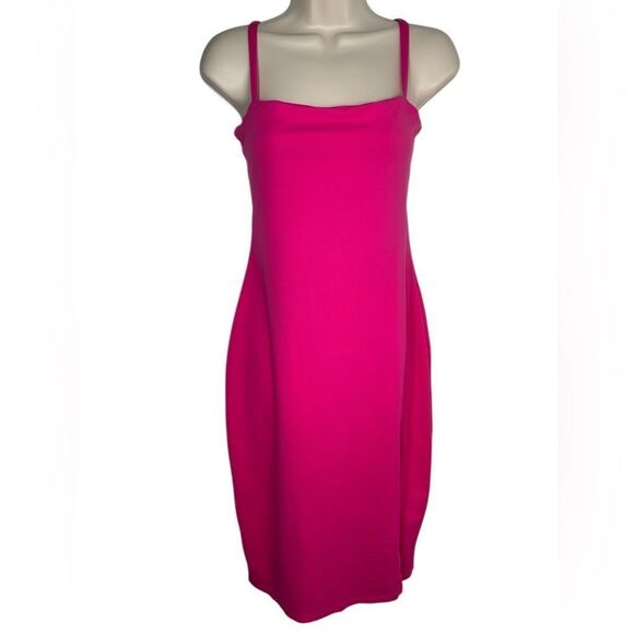 Susana Monaco Bright Pink Square Neck Slimming Bodycon Dress - Picture 2 of 7